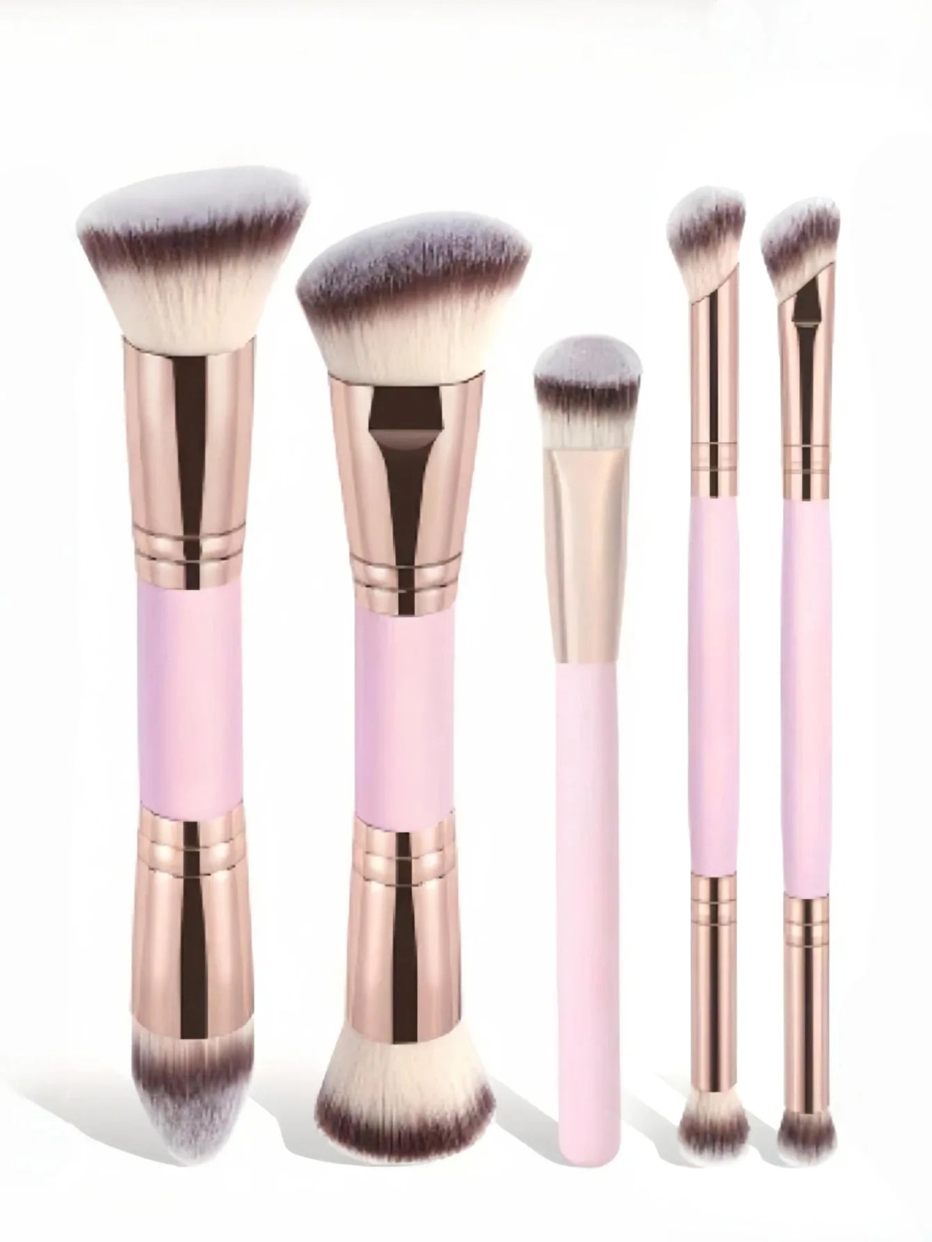 Flat Top Angled Double Ended Makeup Brush Set Foundation Contour Blending Liquid Powder Cream