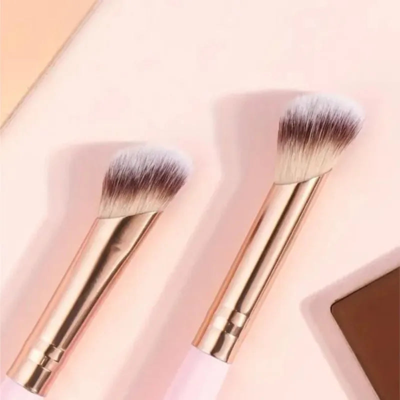 Flat Top Angled Double Ended Makeup Brush Set Foundation Contour Blending Liquid Powder Cream