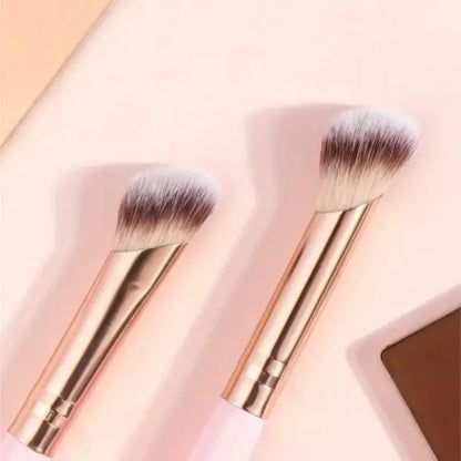 Flat Top Angled Double Ended Makeup Brush Set Foundation Contour Blending Liquid Powder Cream