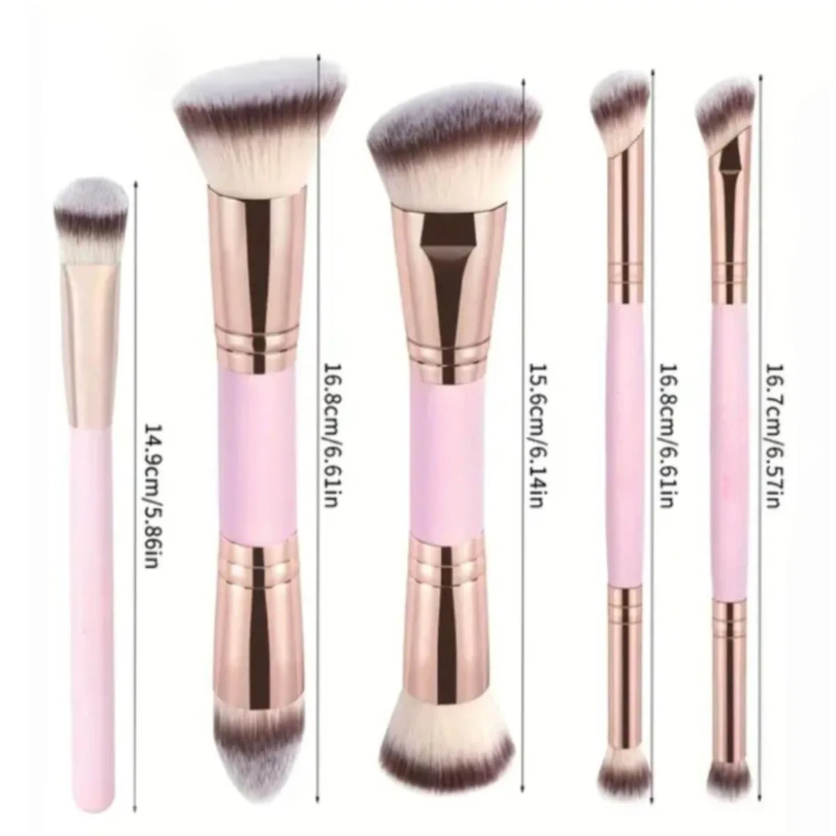 Flat Top Angled Double Ended Makeup Brush Set Foundation Contour Blending Liquid Powder Cream
