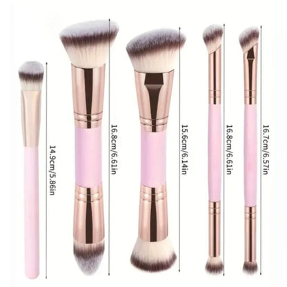 Flat Top Angled Double Ended Makeup Brush Set Foundation Contour Blending Liquid Powder Cream