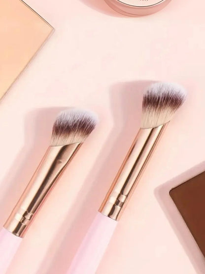 Flat Top Angled Double Ended Makeup Brush Set Foundation Contour Blending Liquid Powder Cream