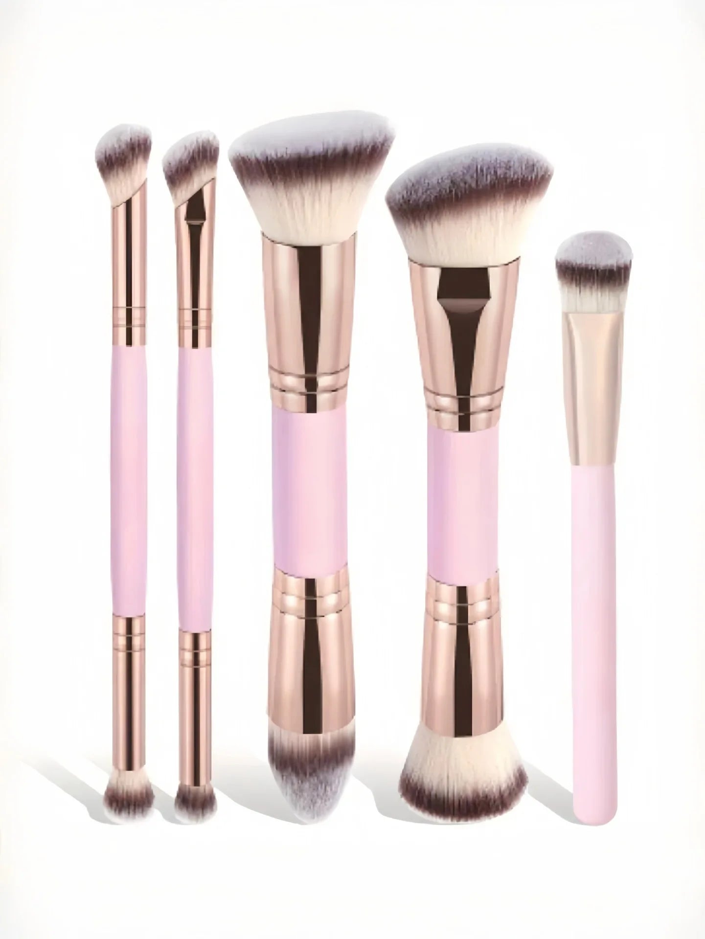 Flat Top Angled Double Ended Makeup Brush Set Foundation Contour Blending Liquid Powder Cream
