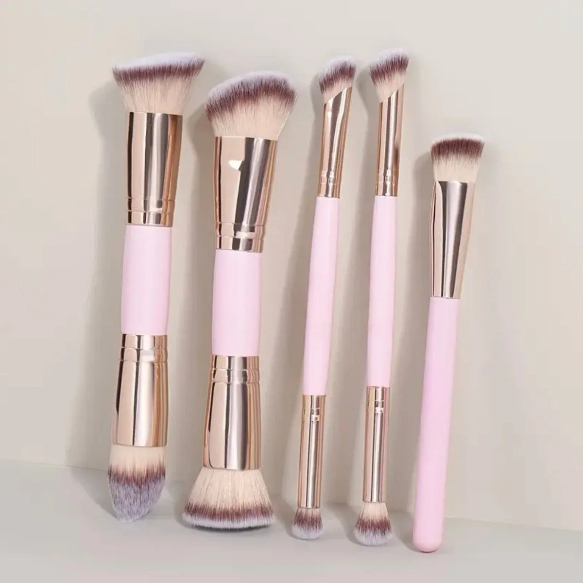 Flat Top Angled Double Ended Makeup Brush Set Foundation Contour Blending Liquid Powder Cream