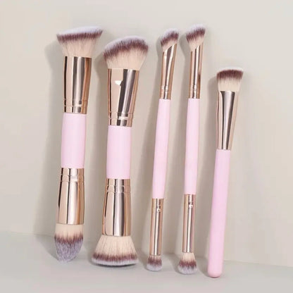 Flat Top Angled Double Ended Makeup Brush Set Foundation Contour Blending Liquid Powder Cream