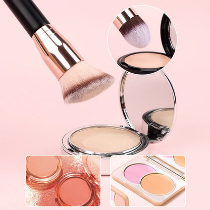 Flat Top Angled Double Ended Makeup Brush Set Foundation Contour Blending Liquid Powder Cream
