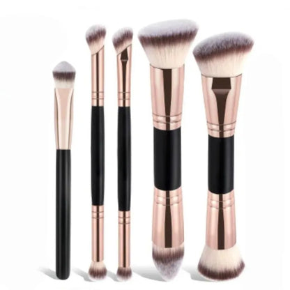 Flat Top Angled Double Ended Makeup Brush Set Foundation Contour Blending Liquid Powder Cream