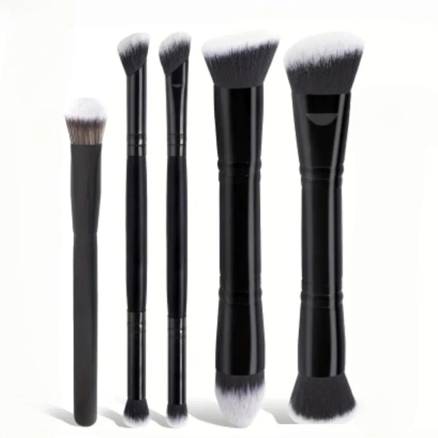 Flat Top Angled Double Ended Makeup Brush Set Foundation Contour Blending Liquid Powder Cream