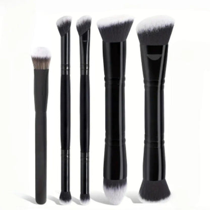 Flat Top Angled Double Ended Makeup Brush Set Foundation Contour Blending Liquid Powder Cream