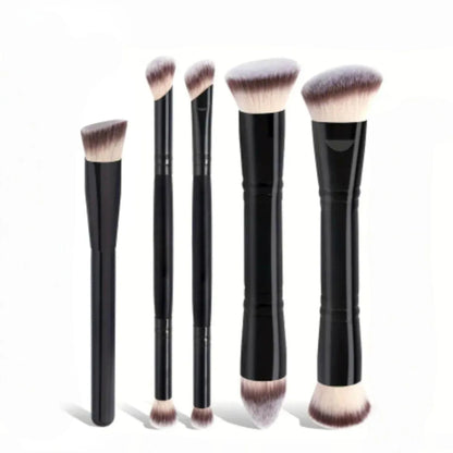 Flat Top Angled Double Ended Makeup Brush Set Foundation Contour Blending Liquid Powder Cream