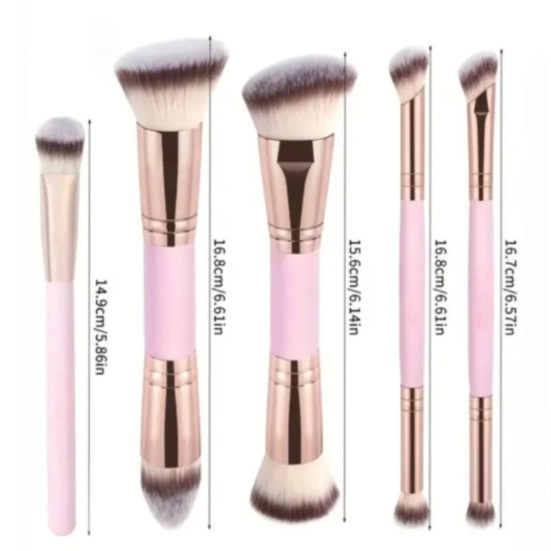 Flat Top Angled Double Ended Makeup Brush Set Foundation Contour Blending Liquid Powder Cream
