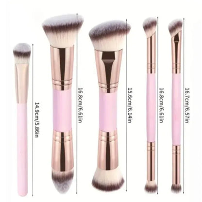 Flat Top Angled Double Ended Makeup Brush Set Foundation Contour Blending Liquid Powder Cream